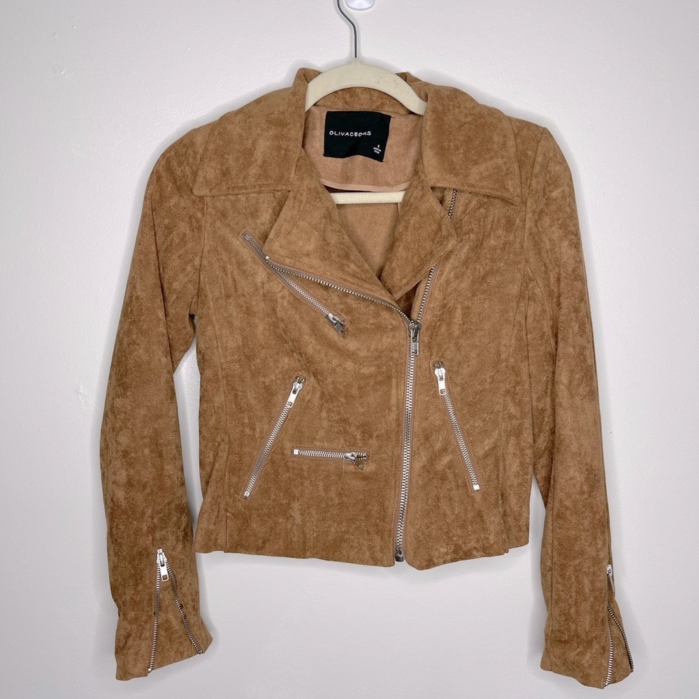 Olivaceous Faux Suede Moto Jacket
